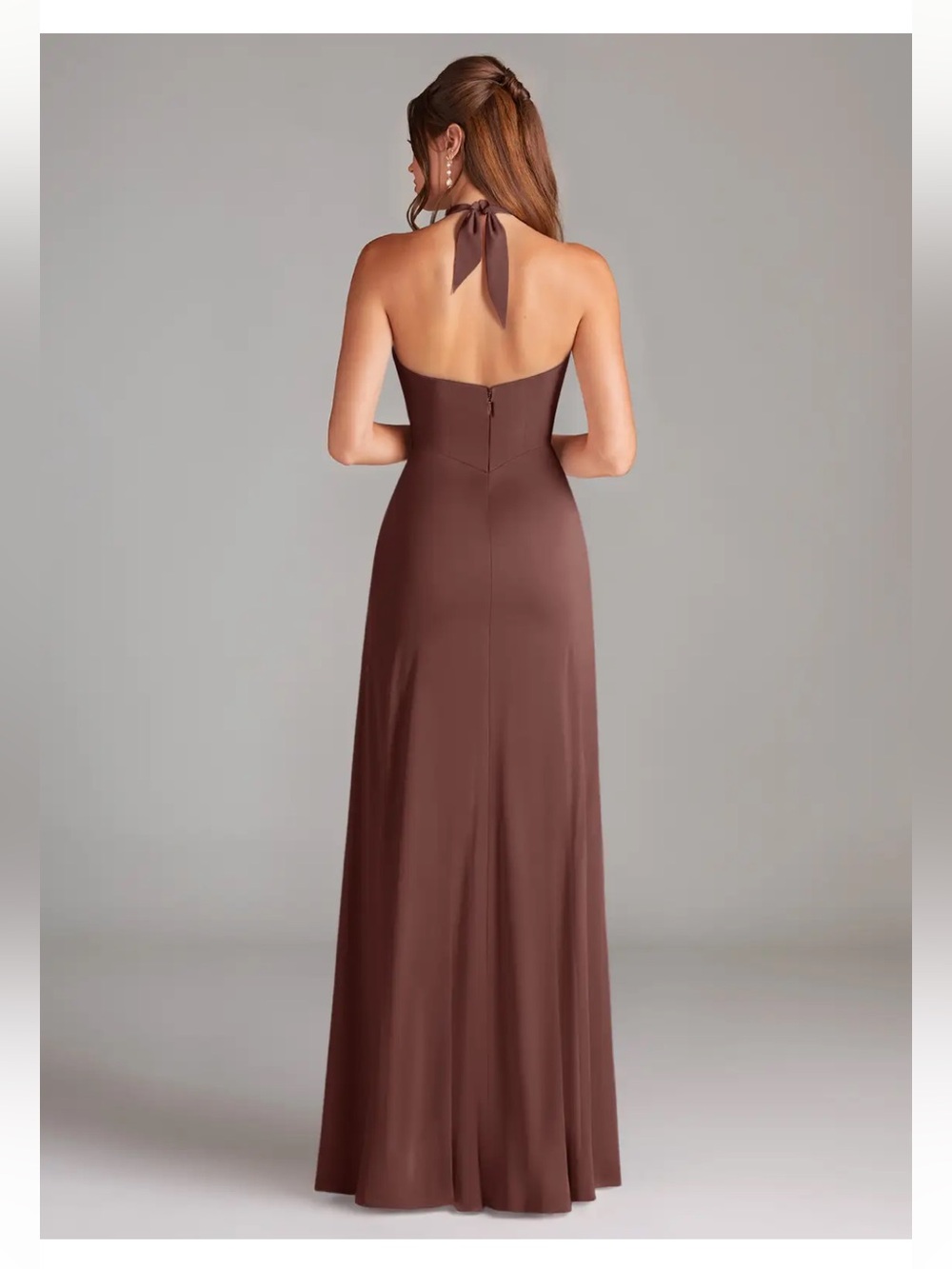 Azazie Espresso Sheath Side Slit Stretch Satin Dress - Picture 2 of 11